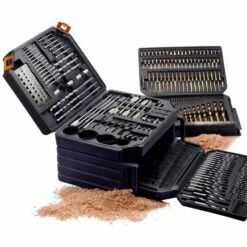 Lumberjack 300Pc HSS Drill Bit Set For Masonry Metal Wood Flat Pozi Bits In Case