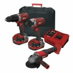 Lumberjack Cordless 20V Twin Kit Combi Drill Impact Driver Drill & Angle Grinder With 4A Batteries & Fast Charger