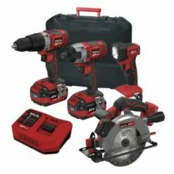 Lumberjack Cordless 20V Combi Drill Impact Driver Drill LED Torch & Circular Saw With 4A Batteries & Fast Charger