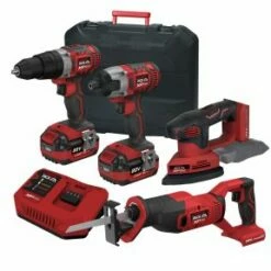 Lumberjack Cordless 20V Combi Drill Impact Driver Drill Detail Sander & Recip Reciprocating Saw With 4A Batteries & Fast Charger
