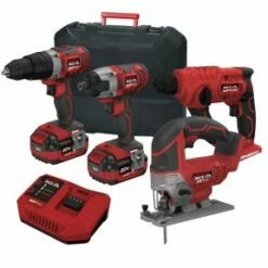 Lumberjack Cordless 20V Combi Drill Impact Driver Jigsaw & SDS Drill With 4A Batteries & Fast Charger