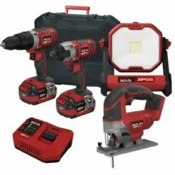 Lumberjack Cordless 20V Combi Drill Impact Driver Drill Work Light & Jigsaw With 4A Batteries & Fast Charger