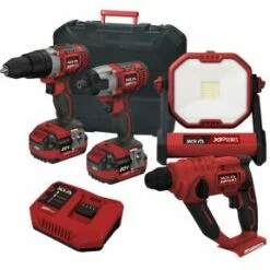 Lumberjack Cordless 20V Combi Drill Impact Driver Work Light & SDS Drill With 4A Batteries & Fast Charger