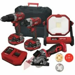 Lumberjack Cordless 20V Combi Drill Impact Driver Drill Work Light & Plunge Saw With 4A Batteries & Fast Charger