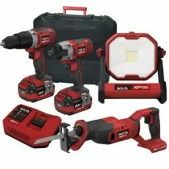 Lumberjack Cordless 20V Combi Drill Impact Driver Drill Work Light & Recip Reciprocating Saw With 4A Batteries & Fast Charger