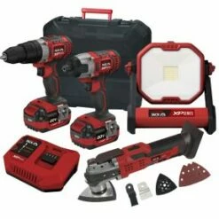 Lumberjack Cordless 20V Combi Drill Impact Driver Drill Work Light & Multi Tool With 4A Batteries & Fast Charger