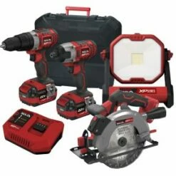 Lumberjack Cordless 20V Combi Drill Impact Driver Drill Work Light & Circular Saw With 4A Batteries & Fast Charger