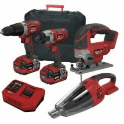 Lumberjack Cordless 20V Combi Drill Impact Driver Drill Vacuum & Jigsaw With 4A Batteries & Fast Charger