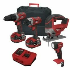 Lumberjack Cordless 20V Combi Drill Impact Driver Drill LED Torch & Jigsaw With 4A Batteries & Fast Charger