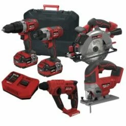 Lumberjack Cordless 20V Combi Drill Impact Driver Jigsaw Circular Saw & SDS Drill With 4A Batteries & Fast Charger