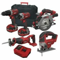 Lumberjack Cordless 20V Combi Drill Impact Driver Drill Jigsaw Circular Saw & Recip Saw With 4A Batteries & Fast Charger