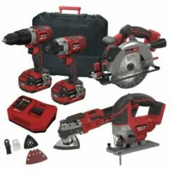 Lumberjack Cordless 20V Combi Drill Impact Driver Drill Jigsaw Circular Saw & Multi Tool With 4A Batteries & Fast Charger